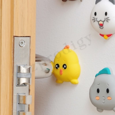 Arrêt de porte adhésif mural en silicone avec coin de porte en plastique drôle de poulet jaune